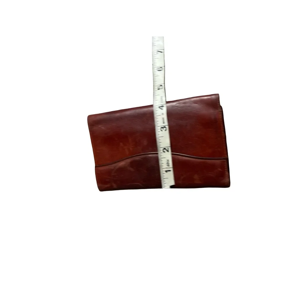 Vintage Rolfs Brown Leather Tri-Fold Clutch Wallet Kiss Lock Coin Purse Mahogany - Picture 4 of 10